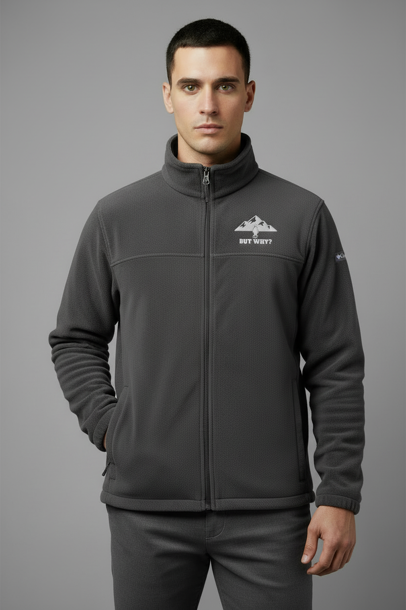 Model wearing Columbia fleece jacket