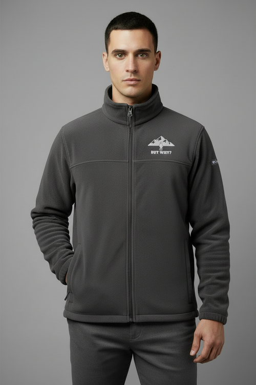 Model wearing Columbia fleece jacket