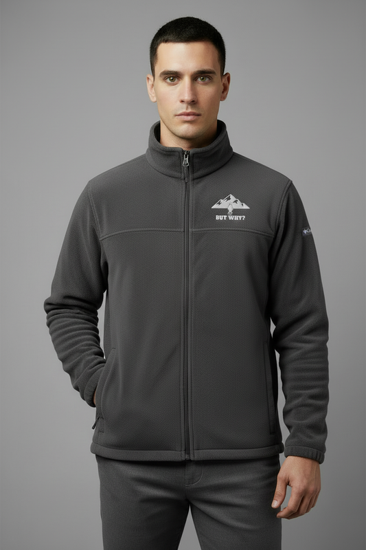 Model wearing Columbia fleece jacket