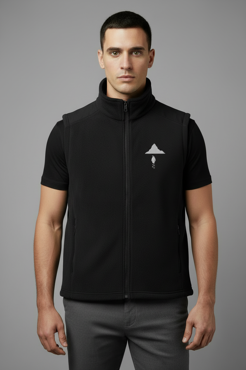 Model with black vest