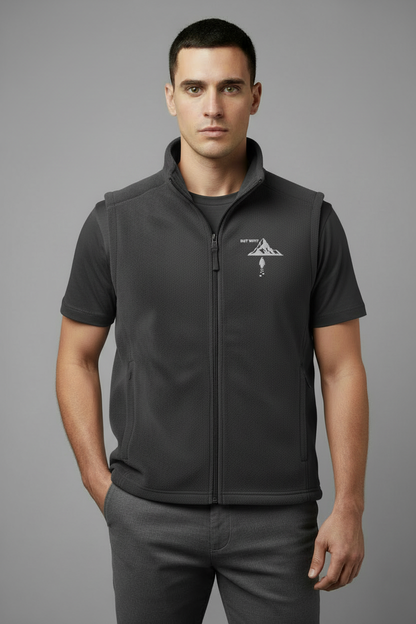 Model with charcoal vest