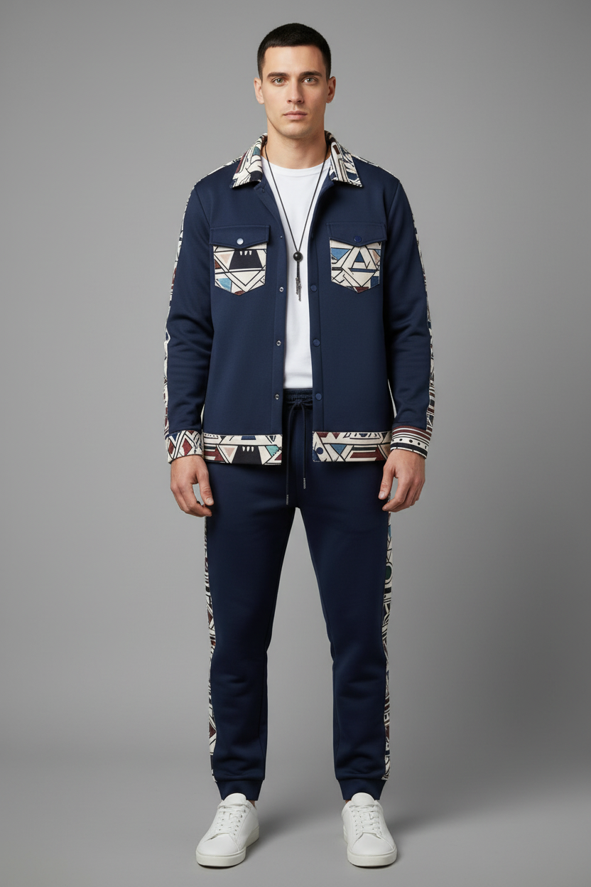 Navy blue Amazigh geometric tracksuit