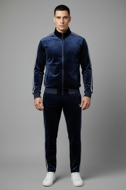 Navy Blue Velvet Tracksuit