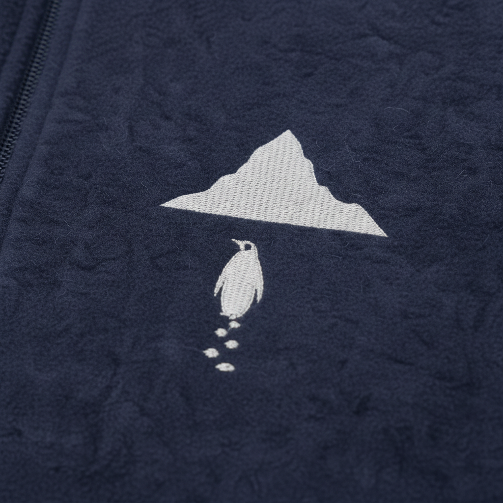 Navy vest embroidery closeup