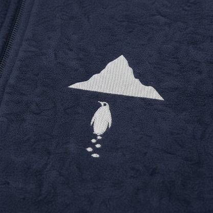 Navy vest embroidery closeup