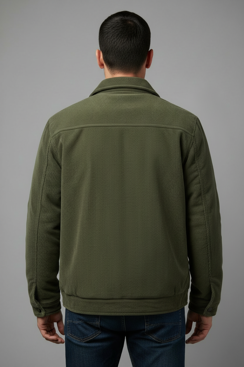 Olive green corduroy jacket - back view