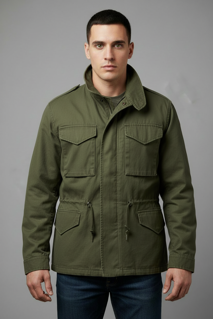 Olive green military field jacket