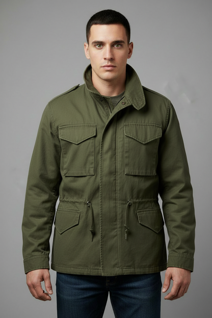 Olive green military field jacket