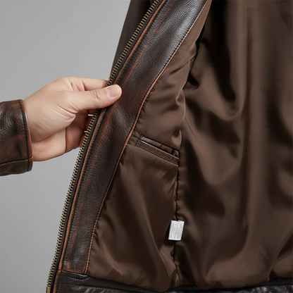 Leather Jacket with Cowhide made Lapel