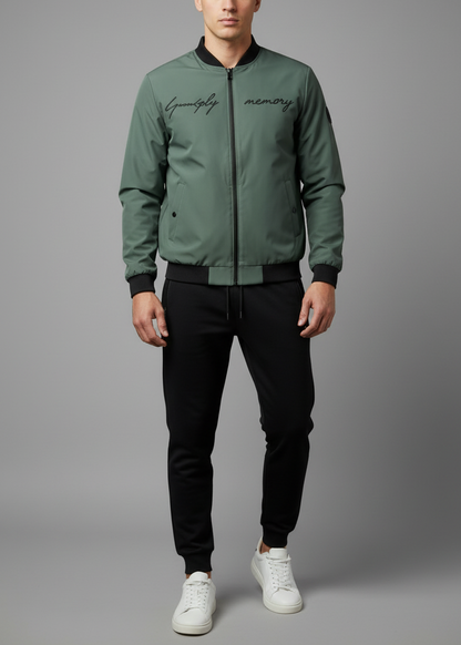 Sage green bomber tracksuit - your clean-shaven model corrected