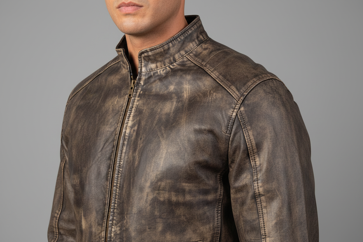 Grey Distressed Leather Jacket