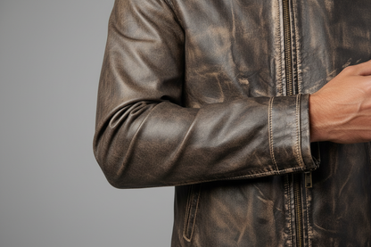 Grey Distressed Leather Jacket