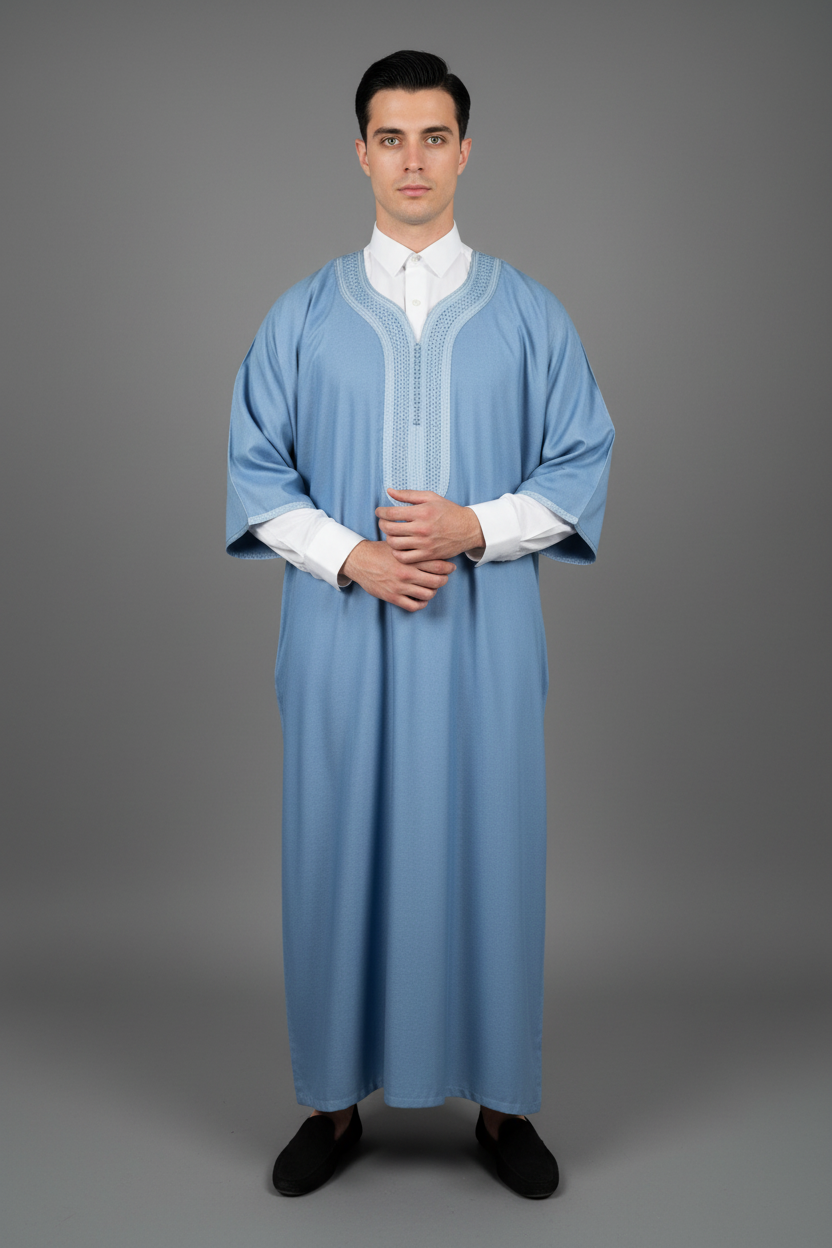 Steel Blue Gandoura on Model