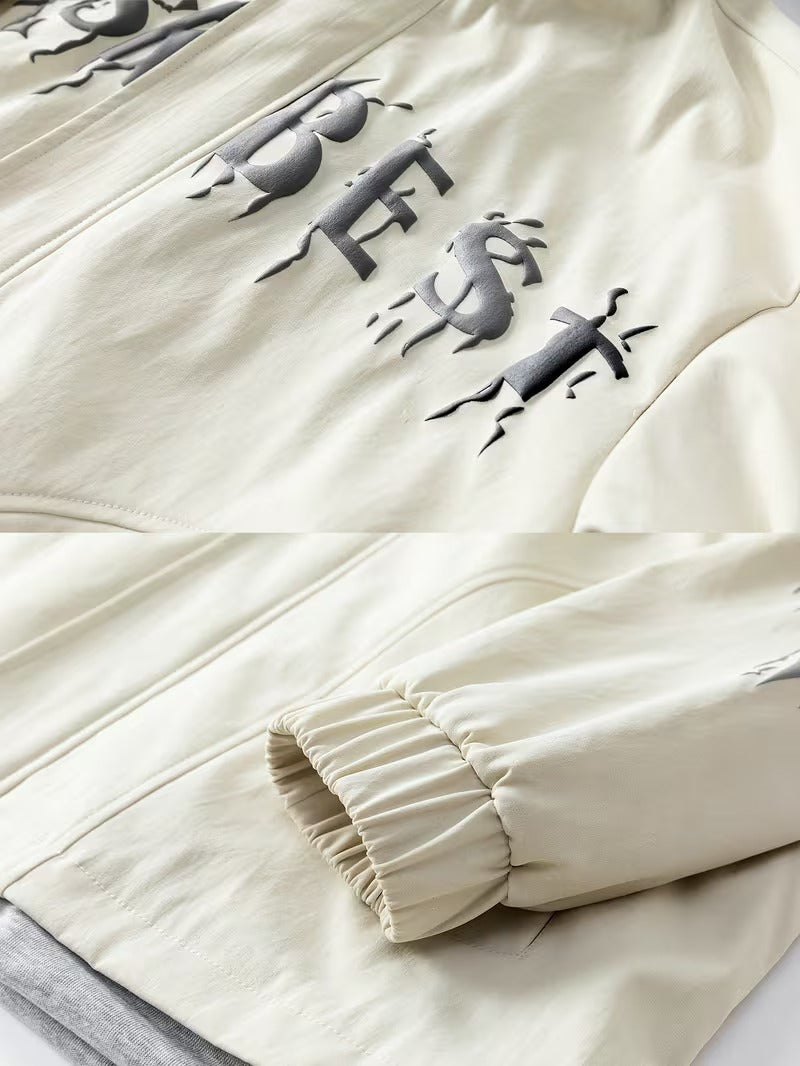 Bomber Jacket with Hood & Letter Print