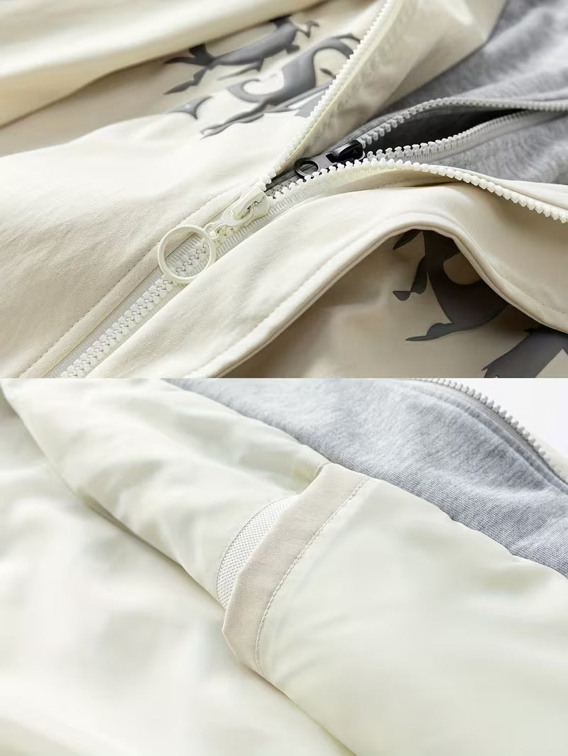 Bomber Jacket with Hood & Letter Print