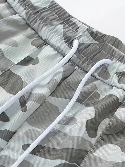 Men's Camo Cargo Pants Loose Fit, Drawstring Waist, Multiple Pockets