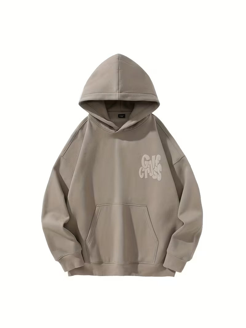 Basic Letter Logo Foam Print Hooded Sweatshirt for Men