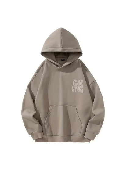 Basic Letter Logo Foam Print Hooded Sweatshirt for Men