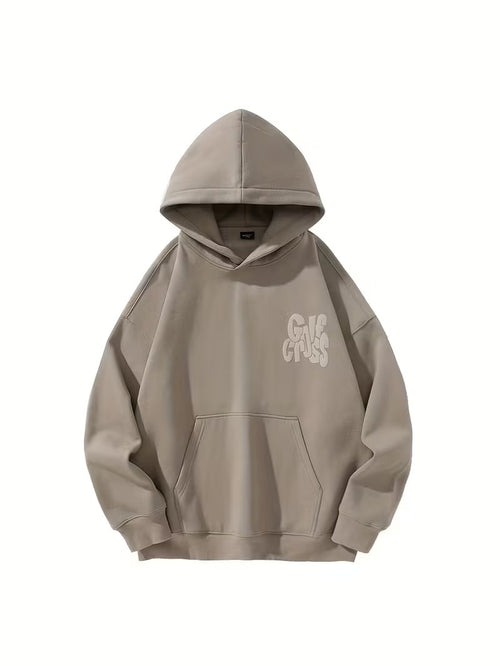 Basic Letter Logo Foam Print Hooded Sweatshirt for Men