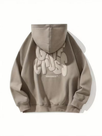 Basic Letter Logo Foam Print Hooded Sweatshirt for Men