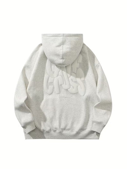 Basic Letter Logo Foam Print Hooded Sweatshirt for Men