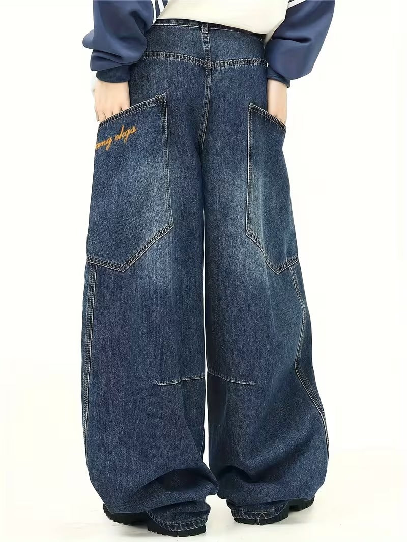 Men's Heavy-Duty Vintage Washed Jeans - Non-Stretch Straight-Leg Relaxed Fit Pants