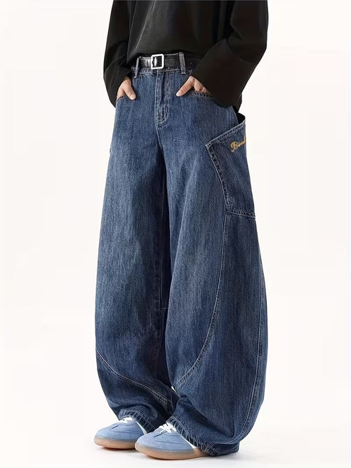 Men's Heavy-Duty Vintage Washed Jeans - Non-Stretch Straight-Leg Relaxed Fit Pants