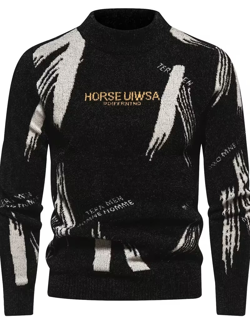 Jacquard High Neck Pullover Sweater