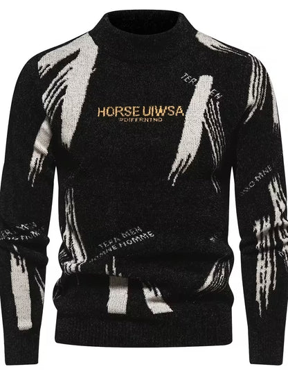 Jacquard High Neck Pullover Sweater