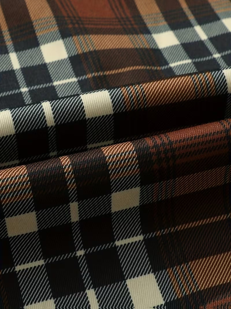 Hooded Jacket Plaid Patchwork