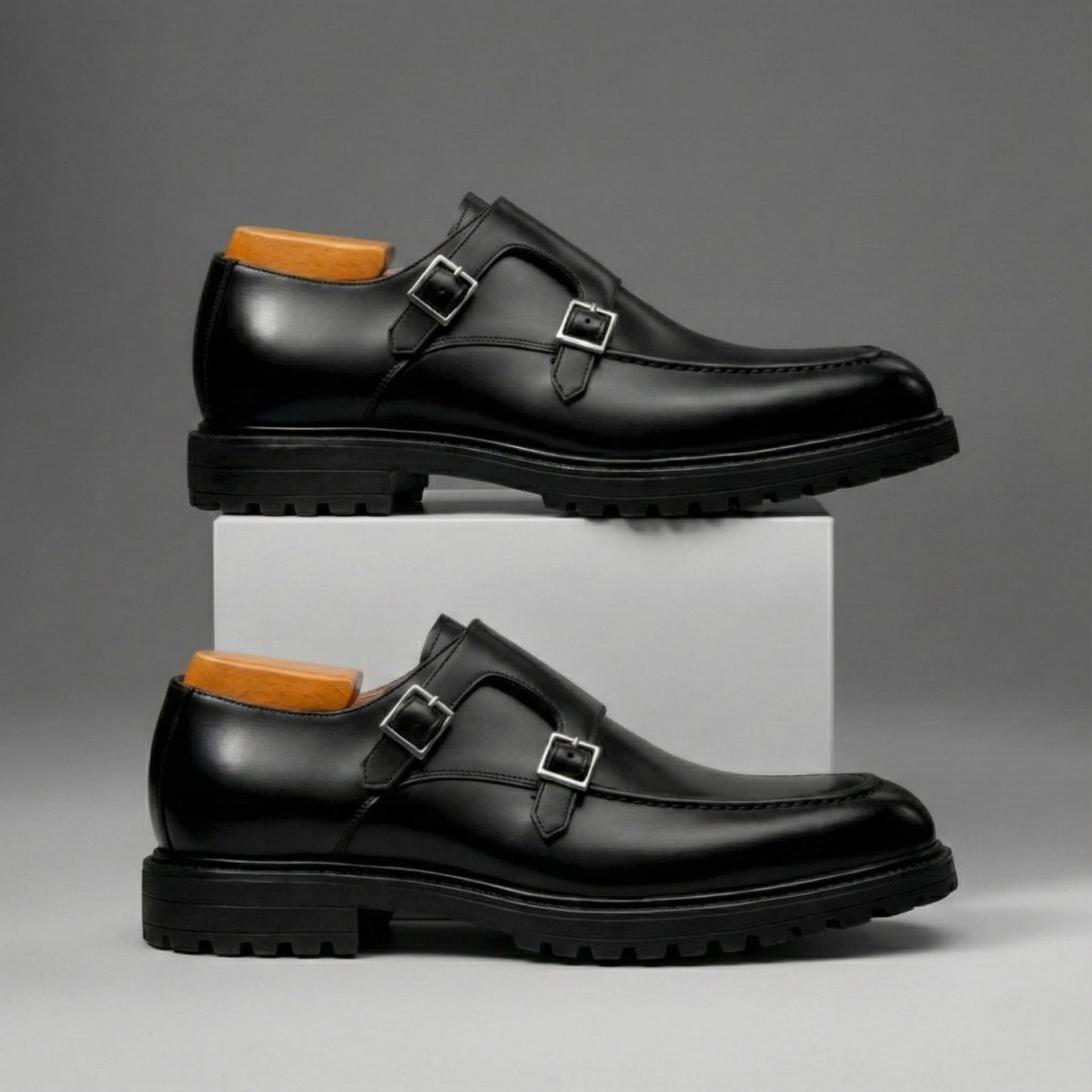 Black Leather Shoes with Buckles
