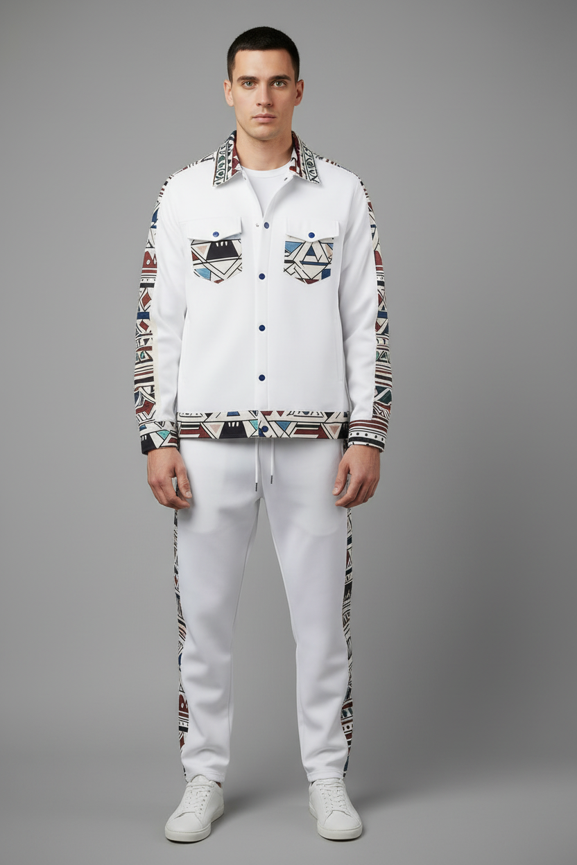 White Amazigh geometric tracksuit