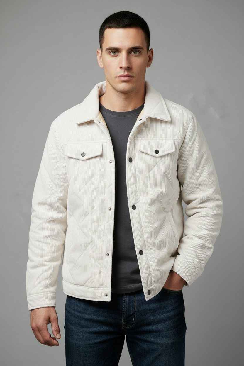 White/cream corduroy jacket with beige lining