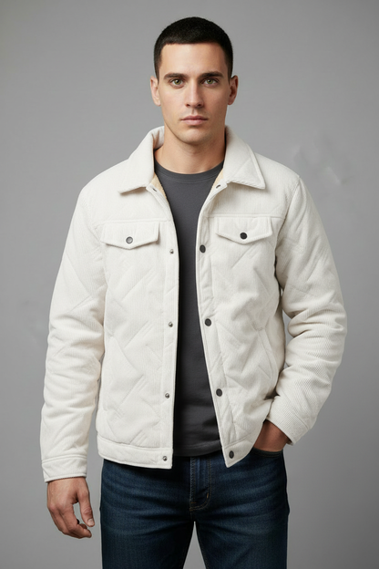 White/cream corduroy jacket with beige lining