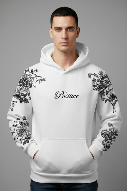 White Positive Floral Sleeves Hoodie - Corrected